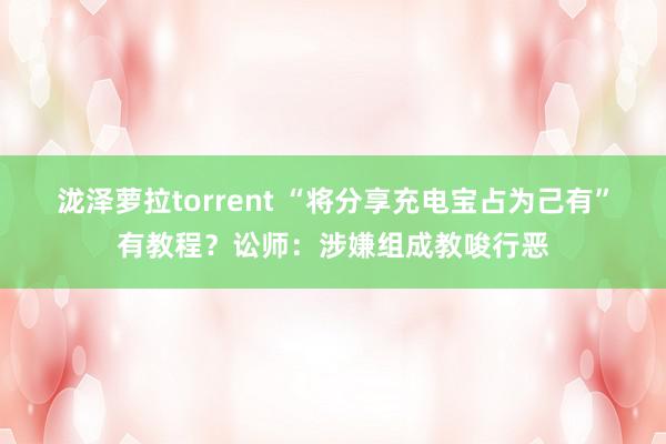 泷泽萝拉torrent “将分享充电宝占为己有”有教程？讼师：涉嫌组成教唆行恶